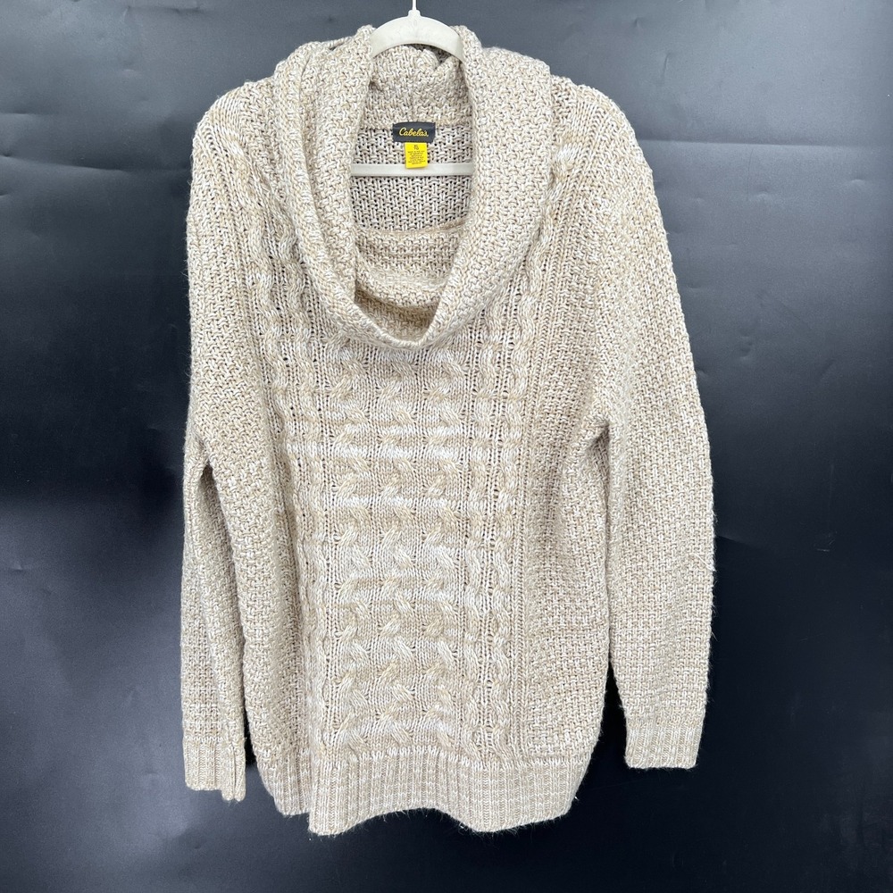 Cabela's acrylic cable knit cowl neck sweater fisherman coastal grandma cabin XL